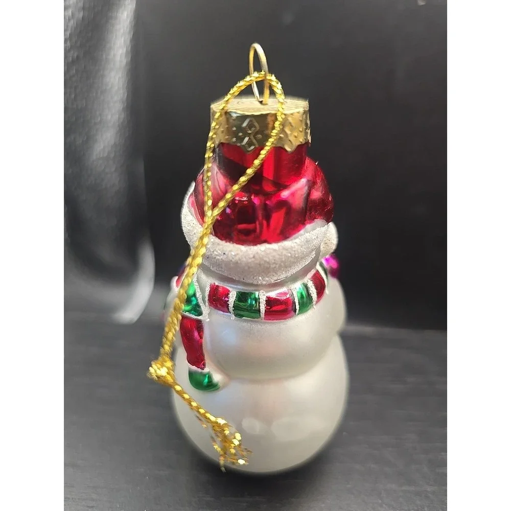 Vintage Lao Mai Christmas Holiday Ornaments Blown Glass Snowman Holding‎ Present